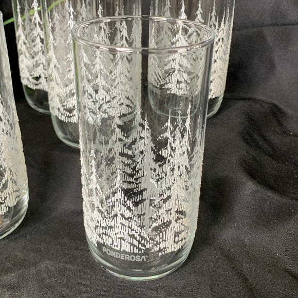 Set of 5 VTG Ponderosa Steak House embossed “Frosted” Pines Glasses / tumblers - Picture 2 of 10
